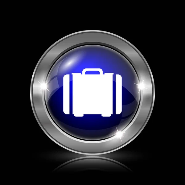 スーツケースのアイコン 黒い背景に金属製のインター ネット ボタン — ストック写真