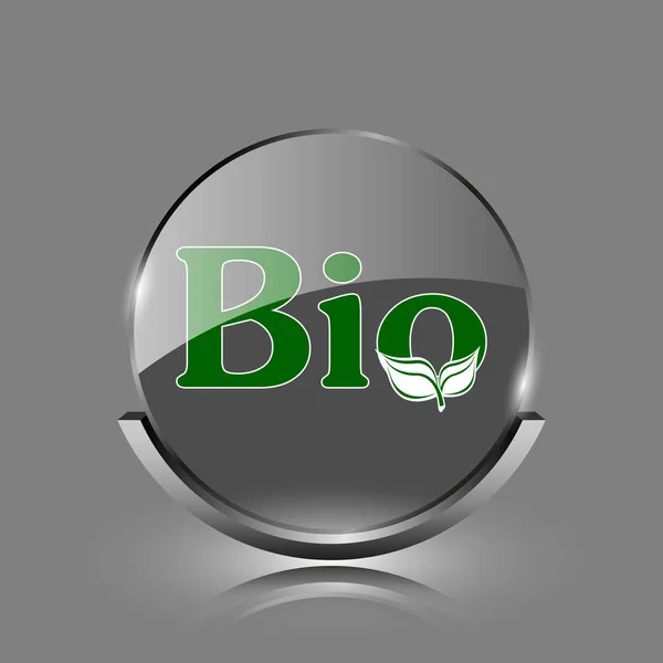 Icona Bio Lucido Pulsante Internet Lucido Sfondo Grigio — Foto Stock