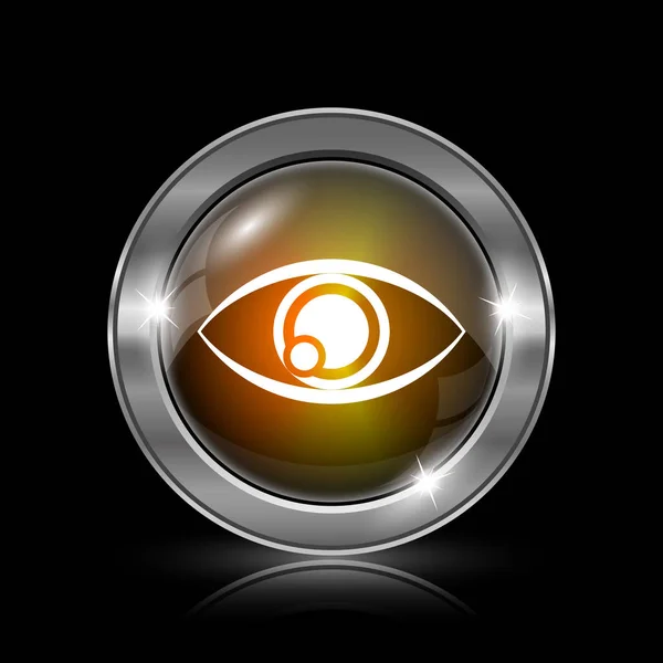 目のアイコン 黒い背景に金属製のインター ネット ボタン — ストック写真