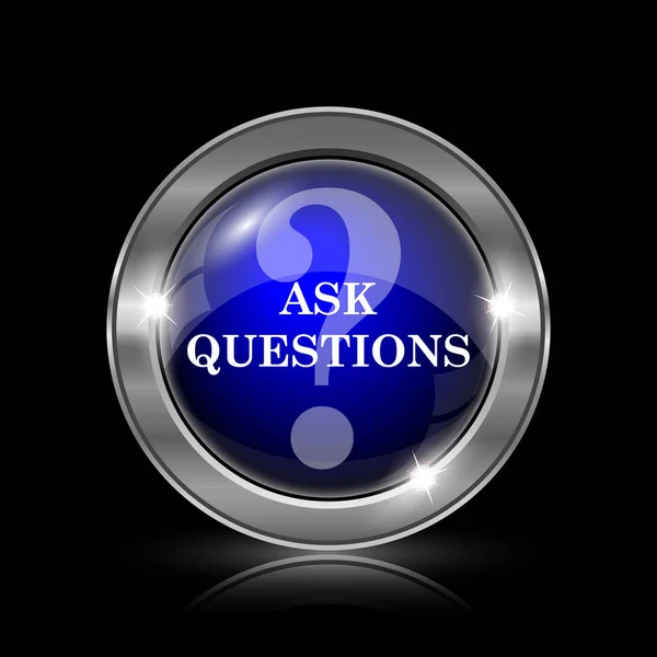Ask Questions Icon Metallic Internet Button Black Background — Stock Photo, Image