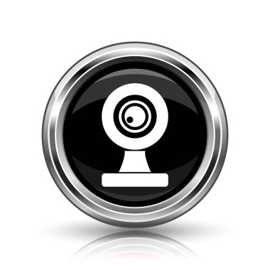 Webcam kutsal kişilerin resmi. Beyaz zemin üzerine metalik Internet düğmesi