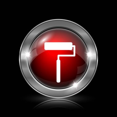 Silindir simgesi. Siyah arka plan üzerine metalik Internet düğmesi