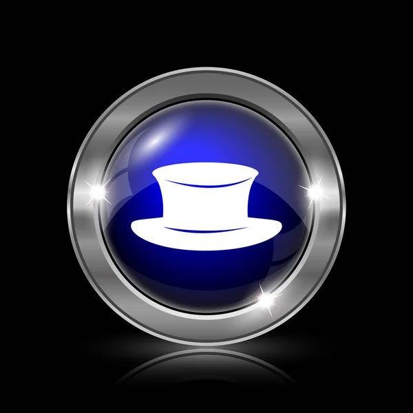 Значок Шляпы Металлическая Кнопка Интернет Черном Фоне — стоковое фото