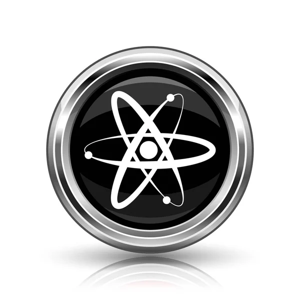 原子のアイコン 白い背景の上に金属製のインター ネット ボタン — ストック写真