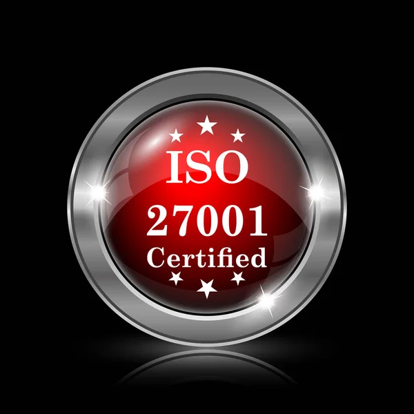 Iso 27001 黑色背景上的金属互联网按钮 — 图库照片