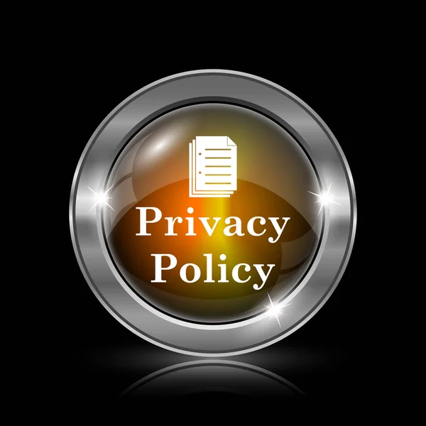 Icona Della Privacy Policy Pulsante Internet Metallico Sfondo Nero — Foto Stock