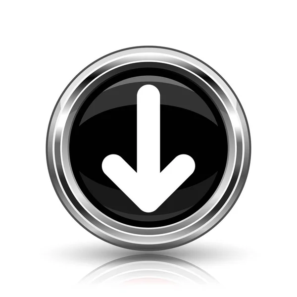 下矢印アイコン 白い背景の上に金属製のインター ネット ボタン — ストック写真