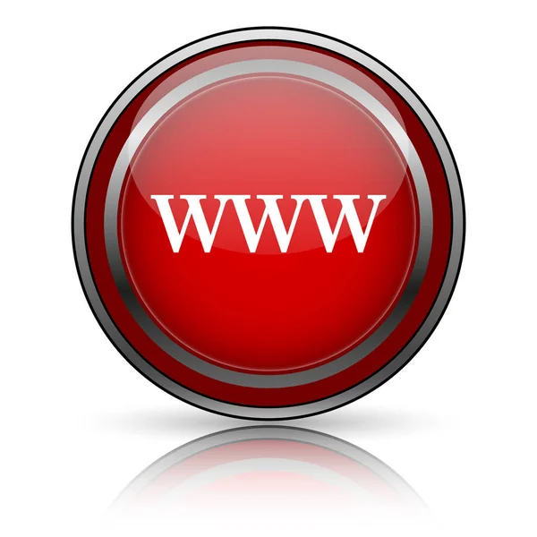Ícone Vermelho Brilhante Fundo Branco Botão Internet — Fotografia de Stock