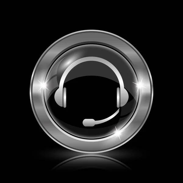 Ακουστικά Εικονίδιο Κουμπί Internet Μαύρο Φόντο — Φωτογραφία Αρχείου