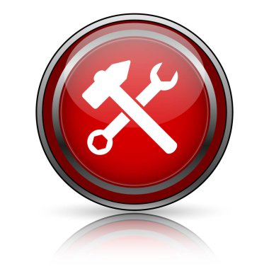 Beyaz zemin üzerine kırmızı parlak simge. Internet düğmesi.