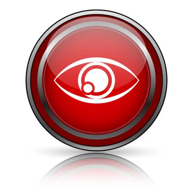 Beyaz zemin üzerine kırmızı parlak simge. Internet düğmesi.