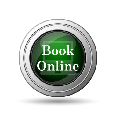 Kitap online simgesi. Beyaz arka plan üzerinde Internet düğmesi