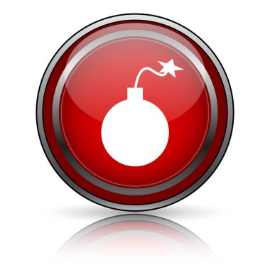 Beyaz zemin üzerine kırmızı parlak simge. Internet düğmesi.