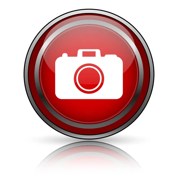 Icono Rojo Brillante Sobre Fondo Blanco Botón Internet —  Fotos de Stock