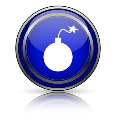 Beyaz zemin üzerine mavi parlak simge. Internet düğmesi.