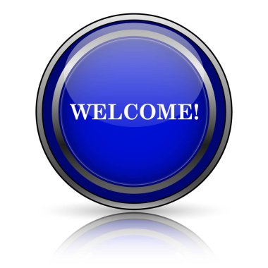 Beyaz zemin üzerine mavi parlak simge. Internet düğmesi.