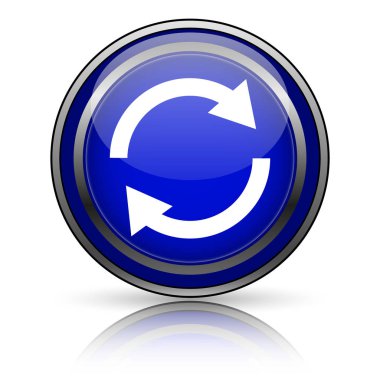 Beyaz zemin üzerine mavi parlak simge. Internet düğmesi.