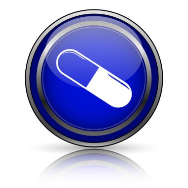 Beyaz zemin üzerine mavi parlak simge. Internet düğmesi.