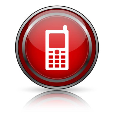 Beyaz zemin üzerine kırmızı parlak simge. Internet düğmesi.