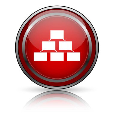 Beyaz zemin üzerine kırmızı parlak simge. Internet düğmesi.