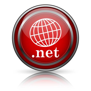 Beyaz zemin üzerine kırmızı parlak simge. Internet düğmesi.