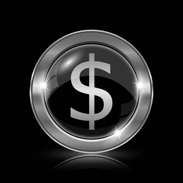 Icono Del Dólar Botón Internet Sobre Fondo Negro —  Fotos de Stock