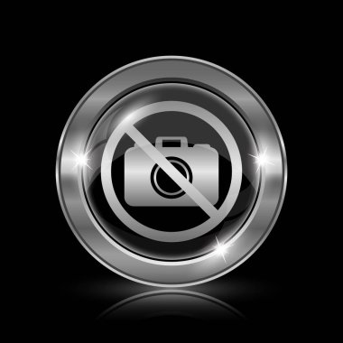 Yasak kamera simgesi. Siyah arka plan üzerine Internet düğmesi