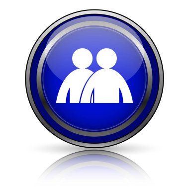 Beyaz zemin üzerine mavi parlak simge. Internet düğmesi.