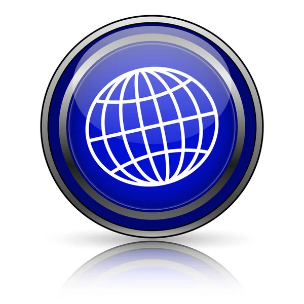 Ícone Azul Brilhante Fundo Branco Botão Internet — Fotografia de Stock
