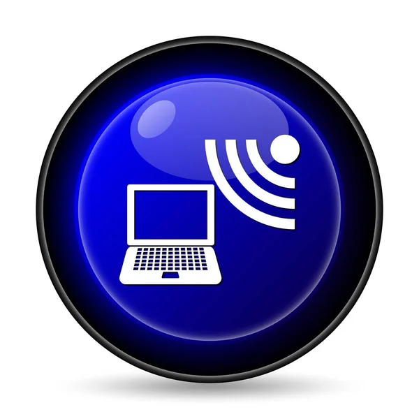 Wireless Laptop Icon Internet Button White Background — Stock Photo, Image