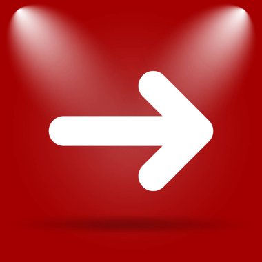 Sağ ok simgesi. Kırmızı zemin üzerine düz simgesi