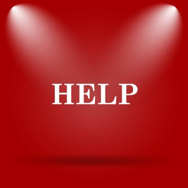 Yardım simgesi. Kırmızı zemin üzerine düz simgesi