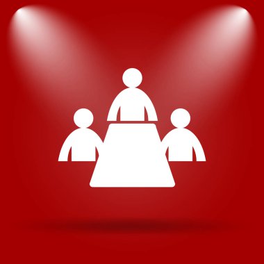 Toplantı odası simgesi. Kırmızı zemin üzerine düz simgesi