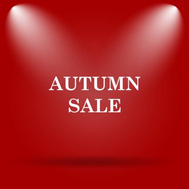 Sonbahar satış simgesi. Kırmızı zemin üzerine düz simgesi