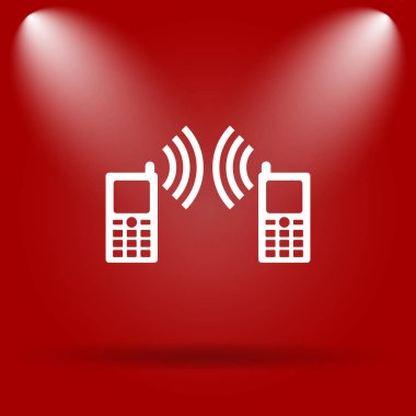 İletişim simgesi. Kırmızı zemin üzerine düz simgesi
