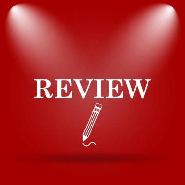 Gözden geçirme simgesi. Kırmızı zemin üzerine düz simgesi