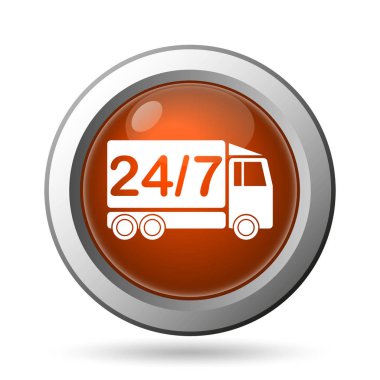24 7 teslimat kamyonu simgesi. Beyaz arka plan üzerinde Internet düğmesi