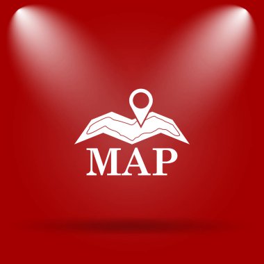 Harita simgesi. Kırmızı zemin üzerine düz simgesi