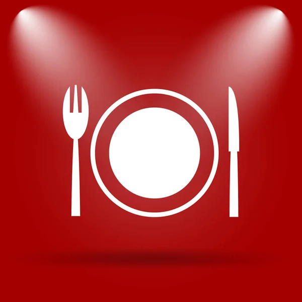 Restoran Simgesi Kırmızı Zemin Üzerine Düz Simgesi — Stok fotoğraf