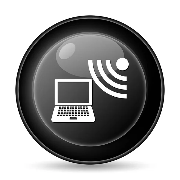 無線ノート パソコンのアイコン 白い背景の上のインター ネット ボタン — ストック写真