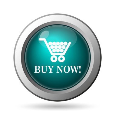Alışveriş Sepeti simgesini şimdi satın alın. Beyaz arka plan üzerinde Internet düğmesi