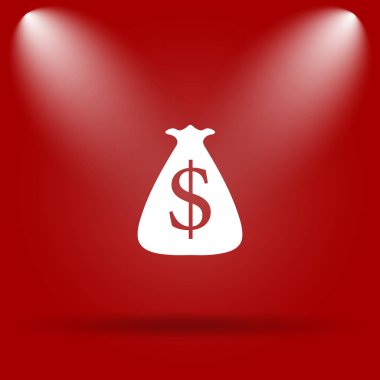 Doları çuval simgesi. Kırmızı zemin üzerine düz simgesi