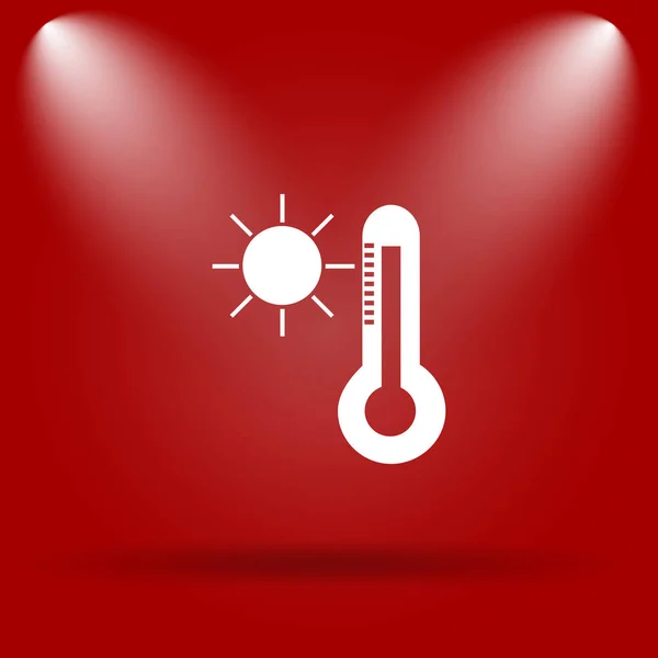 Εικονίδιο Ήλιου Και Θερμόμετρο Επίπεδη Εικόνα Κόκκινο Φόντο — Φωτογραφία Αρχείου