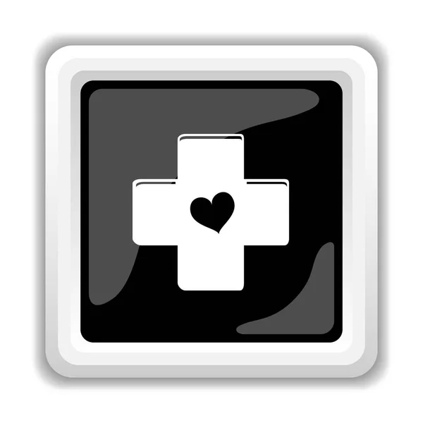 Крест Изображением Сердца Кнопка Интернет Белом Фоне — стоковое фото