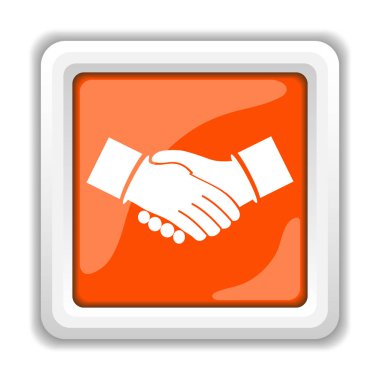 Beyaz arka plan üzerinde mobil apps kavramı izole el sıkışma simgesi