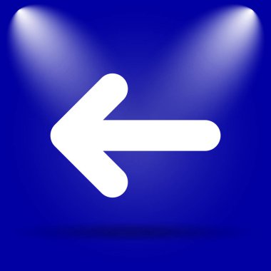 Sol ok simgesi. Mavi arka plan üzerinde düz simgesi