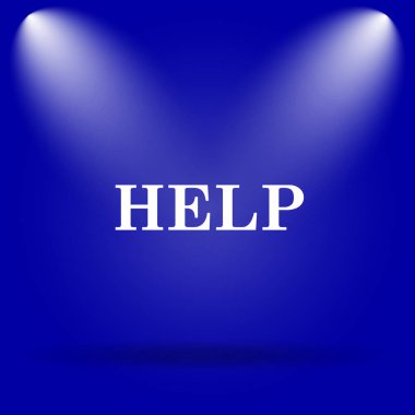 Yardım simgesi. Mavi arka plan üzerinde düz simgesi