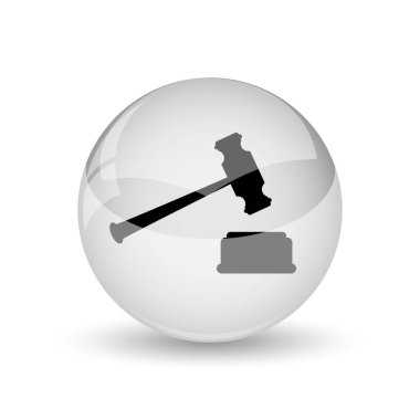 Yargıç çekiç simgesi. Beyaz adam Internet düğmesini