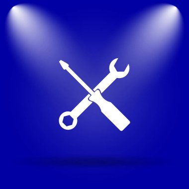 Araçlar simgesi. Mavi arka plan üzerinde düz simgesi