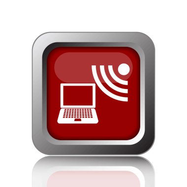Kablosuz dizüstü simgesi. Beyaz adam Internet düğmesini